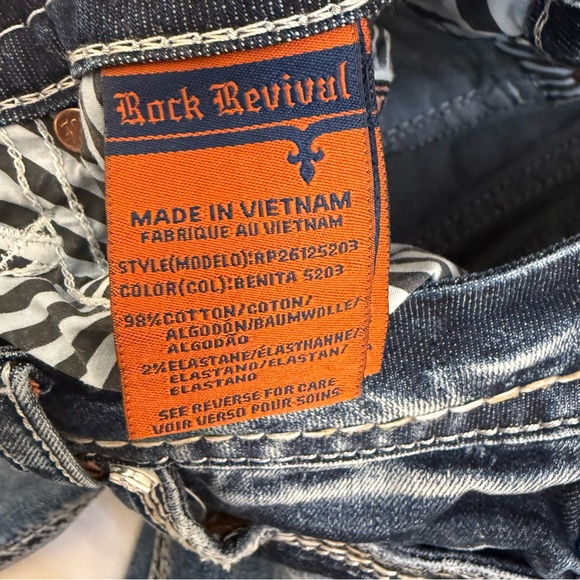 Rock Revival Benita Skinny Jeans Size 27 Dark Wash Fleur-de-Lis - Picture 3 of 9
